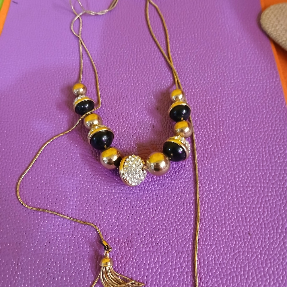 Gold Tone Statement Necklace Adjustable Tassel Ch… - image 8